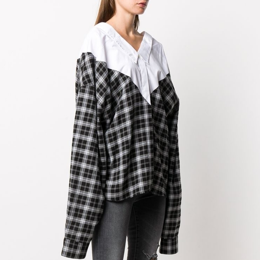 Unravel Project Italy Oversized V-Neck Plaid Shirt